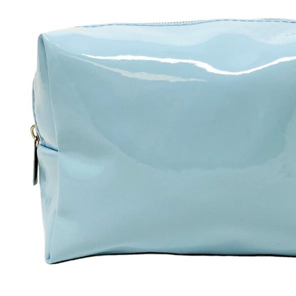 Sky Blue Womens Patent Vegan Leather Makeup Travel Essentials Cosmetic Bag NEW - Picture 1 of 2